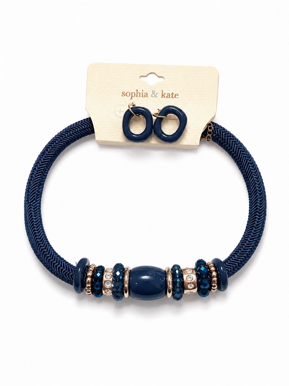 Sophia & Kate Navy Beaded Necklace and Hoop Earrings Set